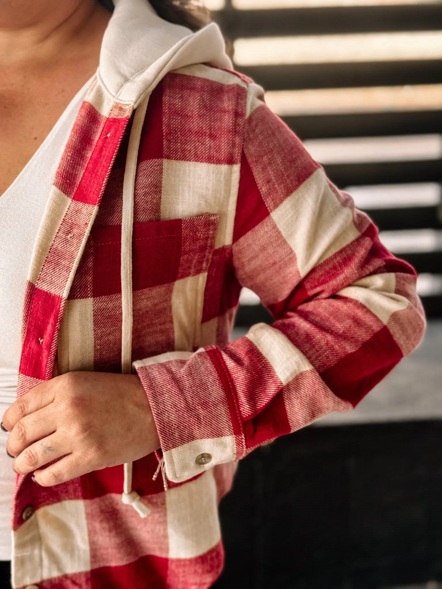 Urban Dreams Athleisure Hooded Flannel, Red