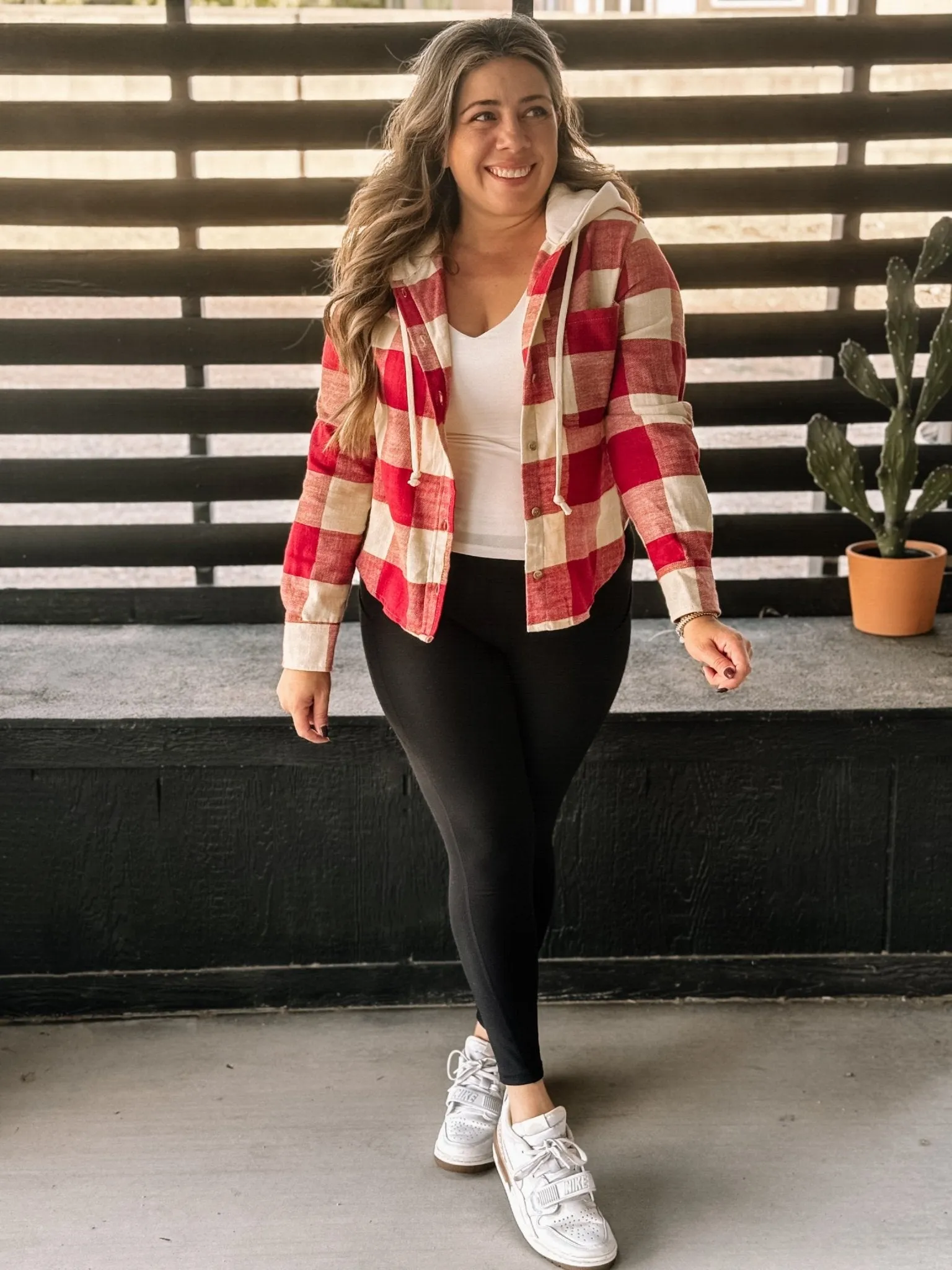 Urban Dreams Athleisure Hooded Flannel, Red