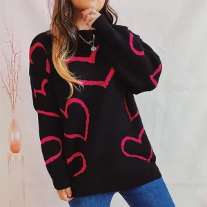 Valentine's Day Love Sweater Long Sleeve Knit Pullover Black