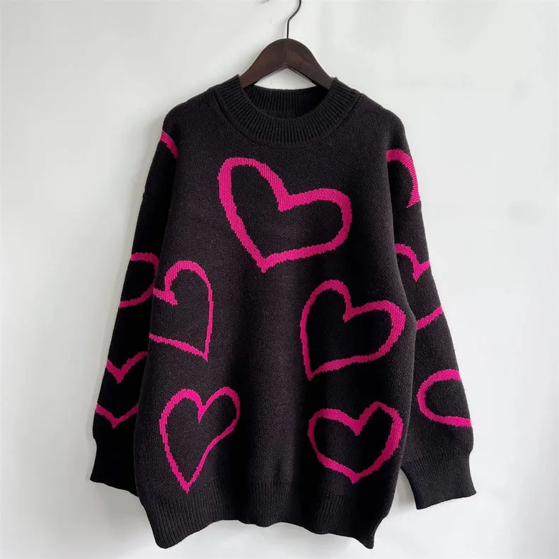 Valentine's Day Love Sweater Long Sleeve Knit Pullover Black