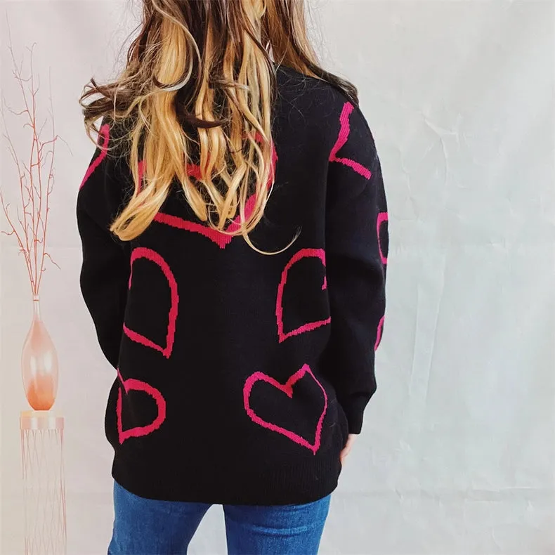Valentine's Day Love Sweater Long Sleeve Knit Pullover Black